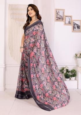 Black Printed Blended Saree Collection