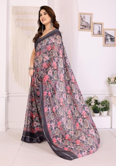Black Printed Blended Saree Collection