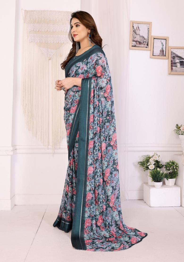 Morpeach Printed Blended Saree Collection - Indya