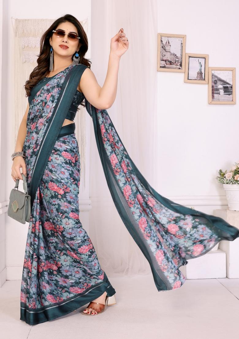 Morpeach Printed Blended Saree Collection - Indya