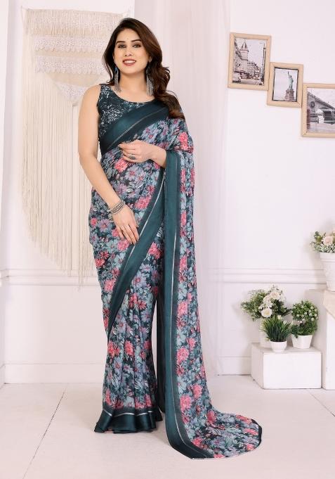 Morpeach Printed Blended Saree Collection