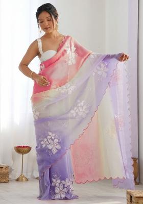 Lavender Printed Blended Saree Collection