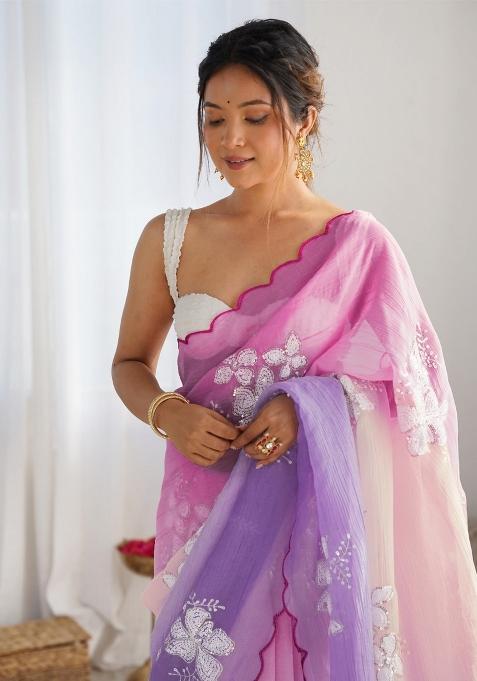 Pink Printed Blended Saree Collection