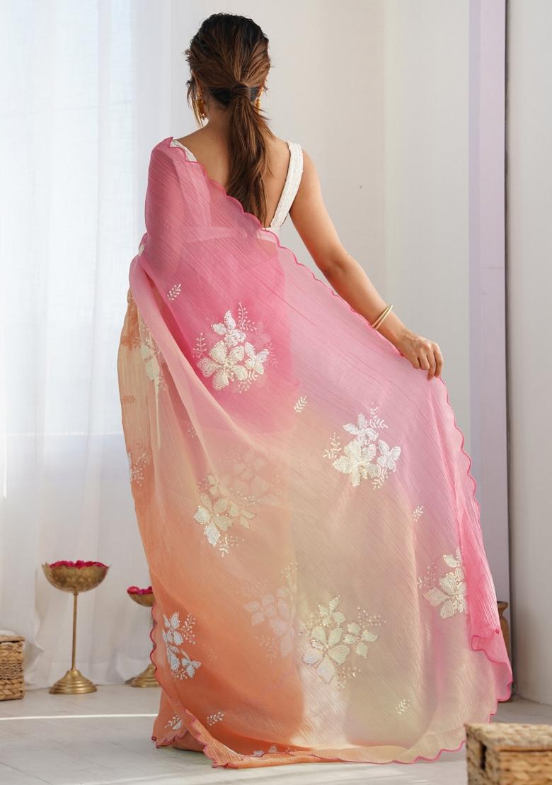 Pink Printed Blended Saree Collection