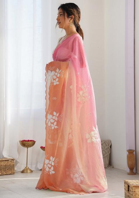 Pink Printed Blended Saree Collection
