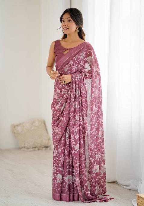 Multicolor Printed Blended Saree Collection