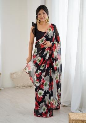 Black Printed Blended Saree Collection