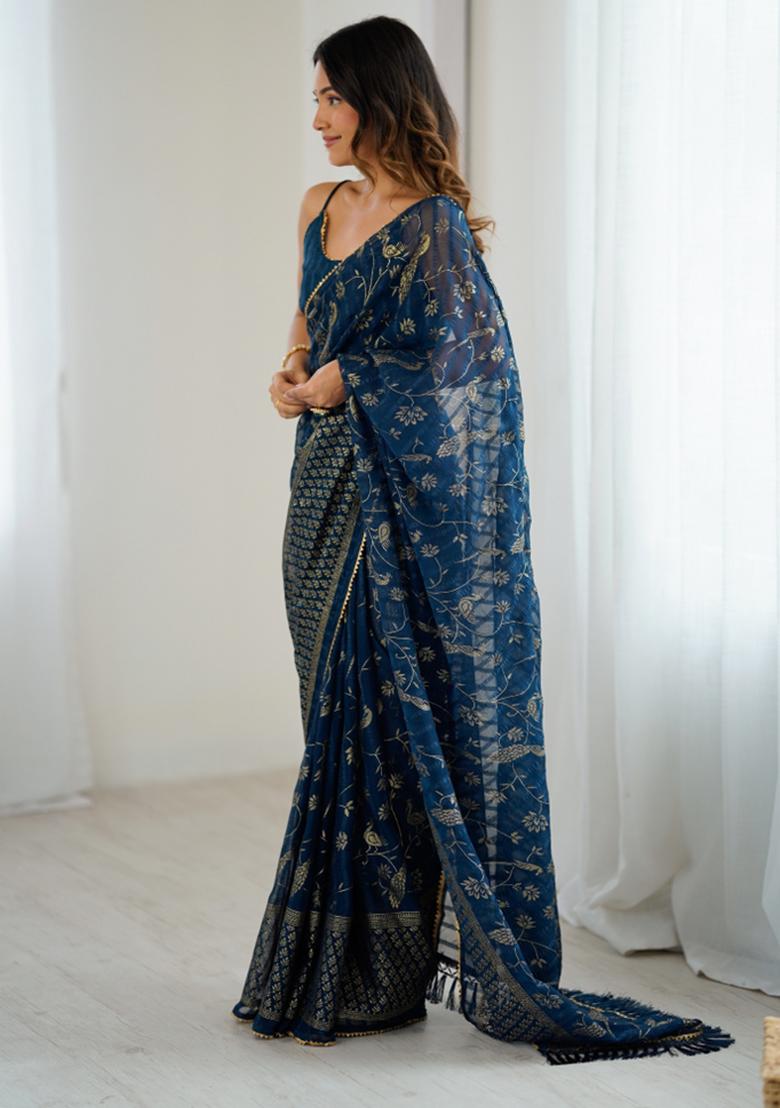 Morpeach Lace Border Blended Saree Collection - Indya