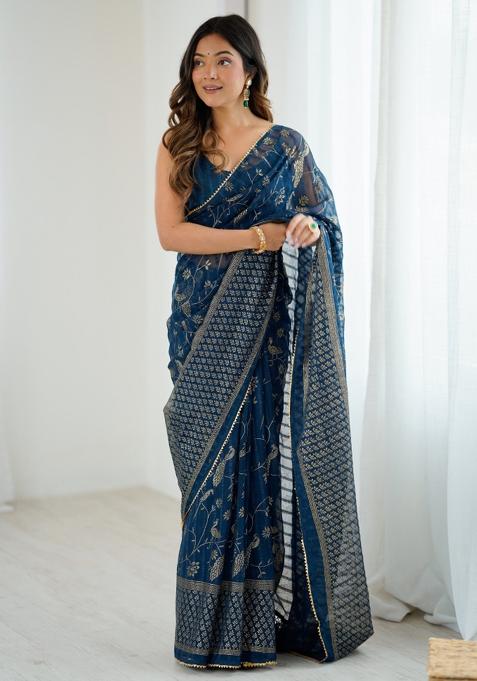 Morpeach Lace Border Blended Saree Collection