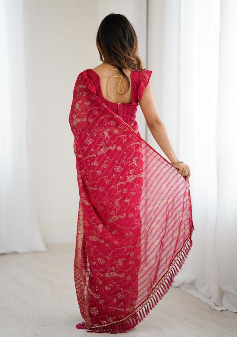 Pink Lace Border Blended Saree Collection - Indya
