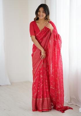 Red Lace Border Blended Saree Collection