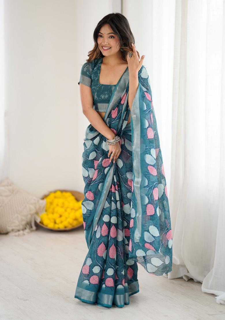 Morpeach Printed Blended Saree Collection - Indya