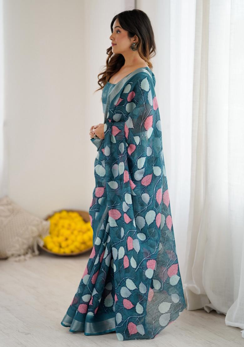 Morpeach Printed Blended Saree Collection - Indya