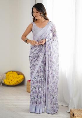 Purple Printed Blended Saree Collection