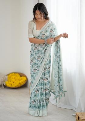 Green Printed Blended Saree Collection