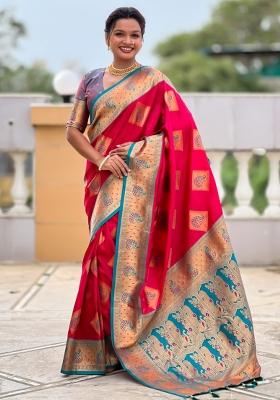 Pink Weaving Blended Saree Collection