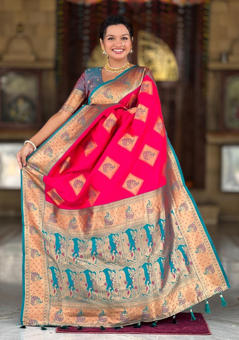 Pink Weaving Blended Saree Collection - Indya