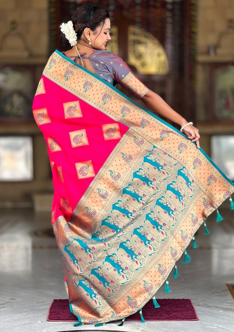 Pink Weaving Blended Saree Collection