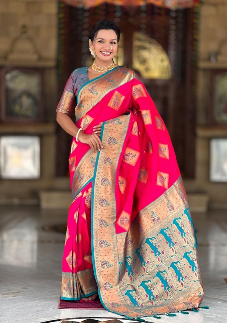 Pink Weaving Blended Saree Collection - Indya