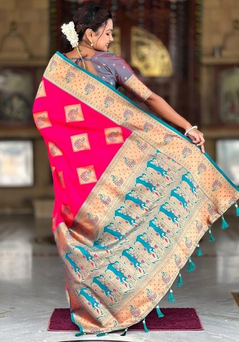 Pink Weaving Blended Saree Collection