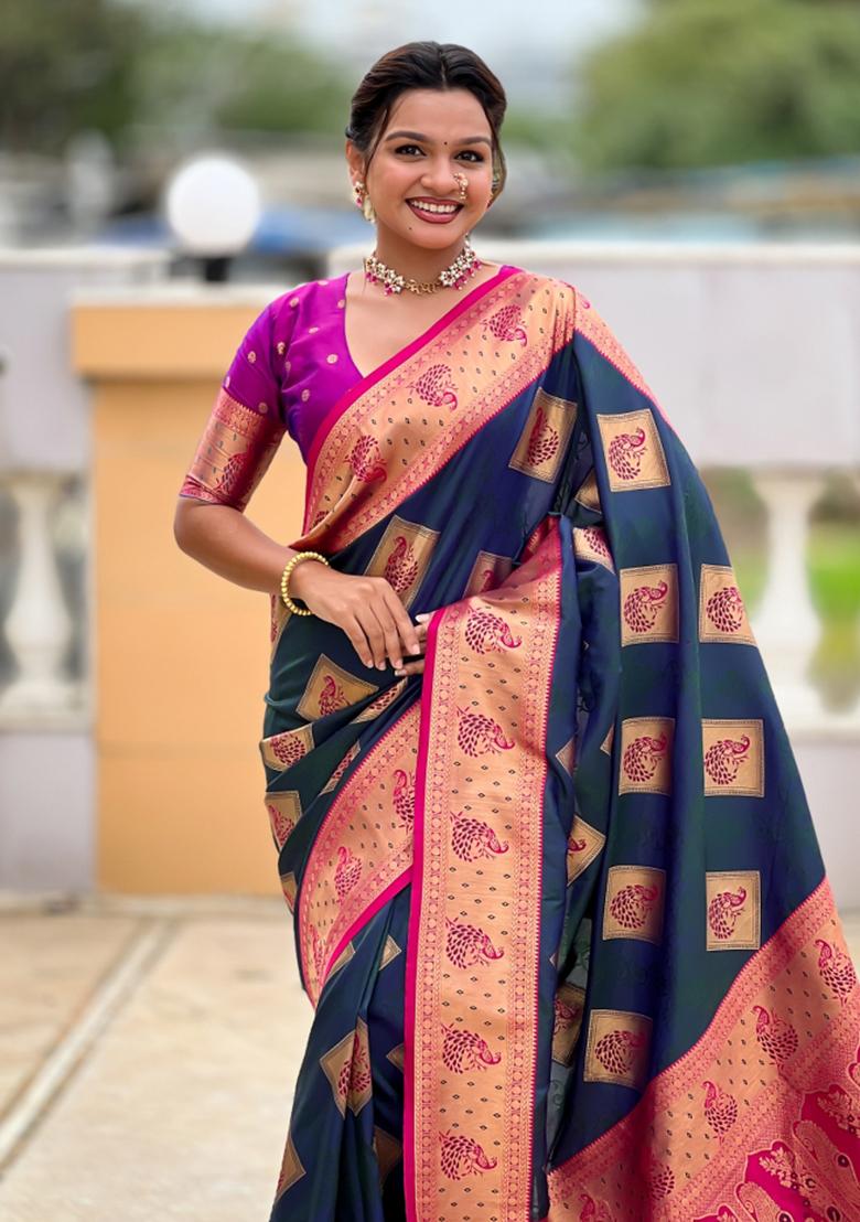 Morpeach Weaving Blended Saree Collection - Indya