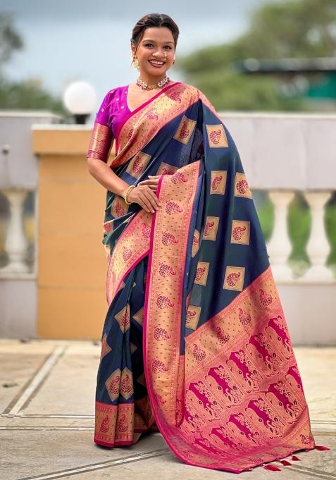 Morpeach Weaving Blended Saree Collection