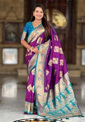 Magenta Weaving Blended Saree Collection
