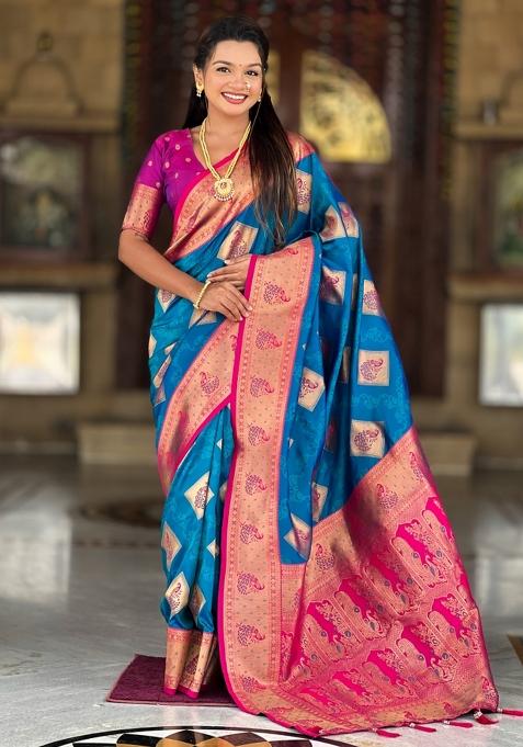 Firozi Weaving Blended Saree Collection