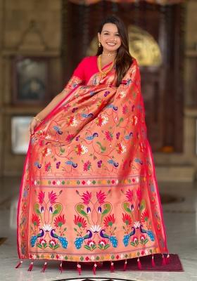 Pink Weaving Blended Saree Collection