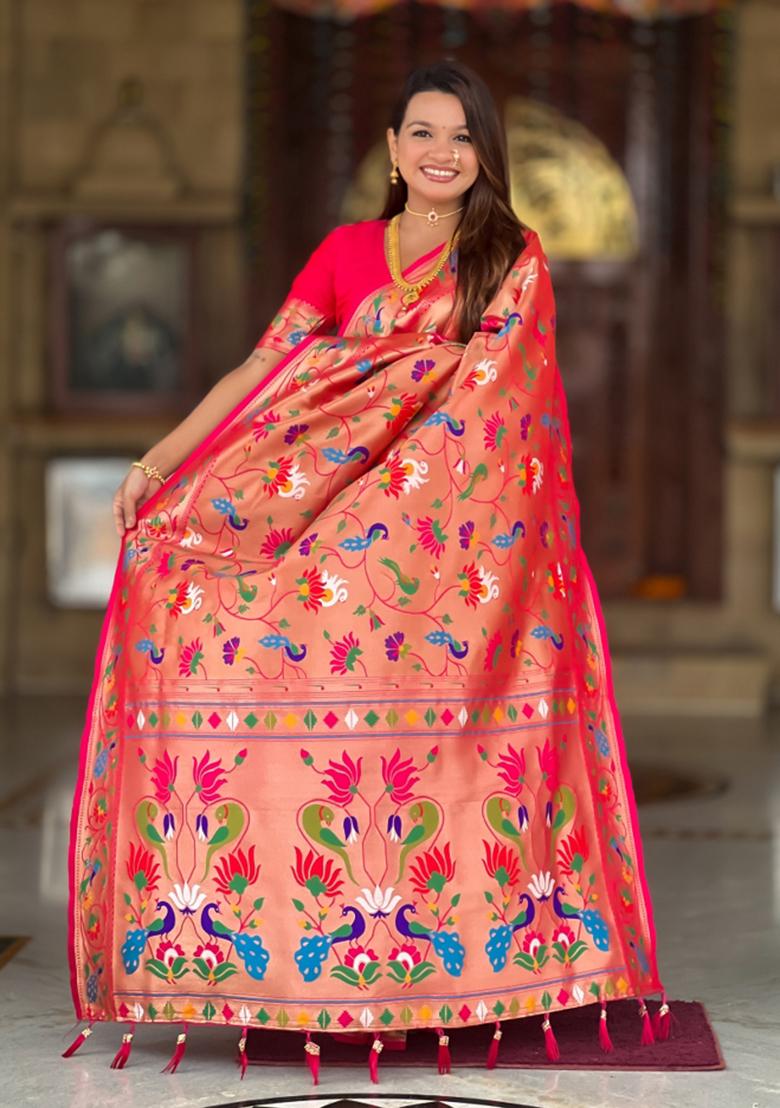 Pink Weaving Blended Saree Collection