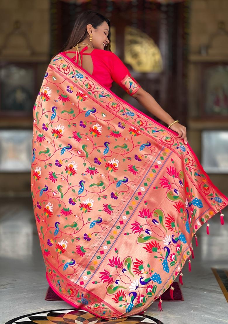 Pink Weaving Blended Saree Collection - Indya