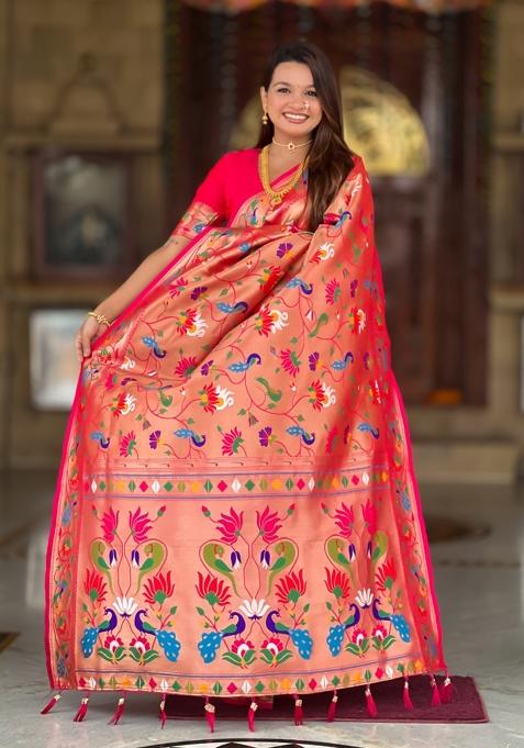 Pink Weaving Blended Saree Collection