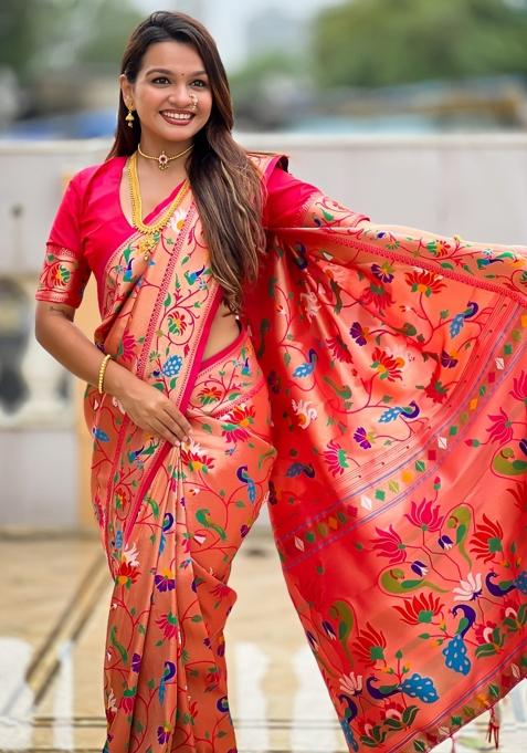 Pink Weaving Blended Saree Collection