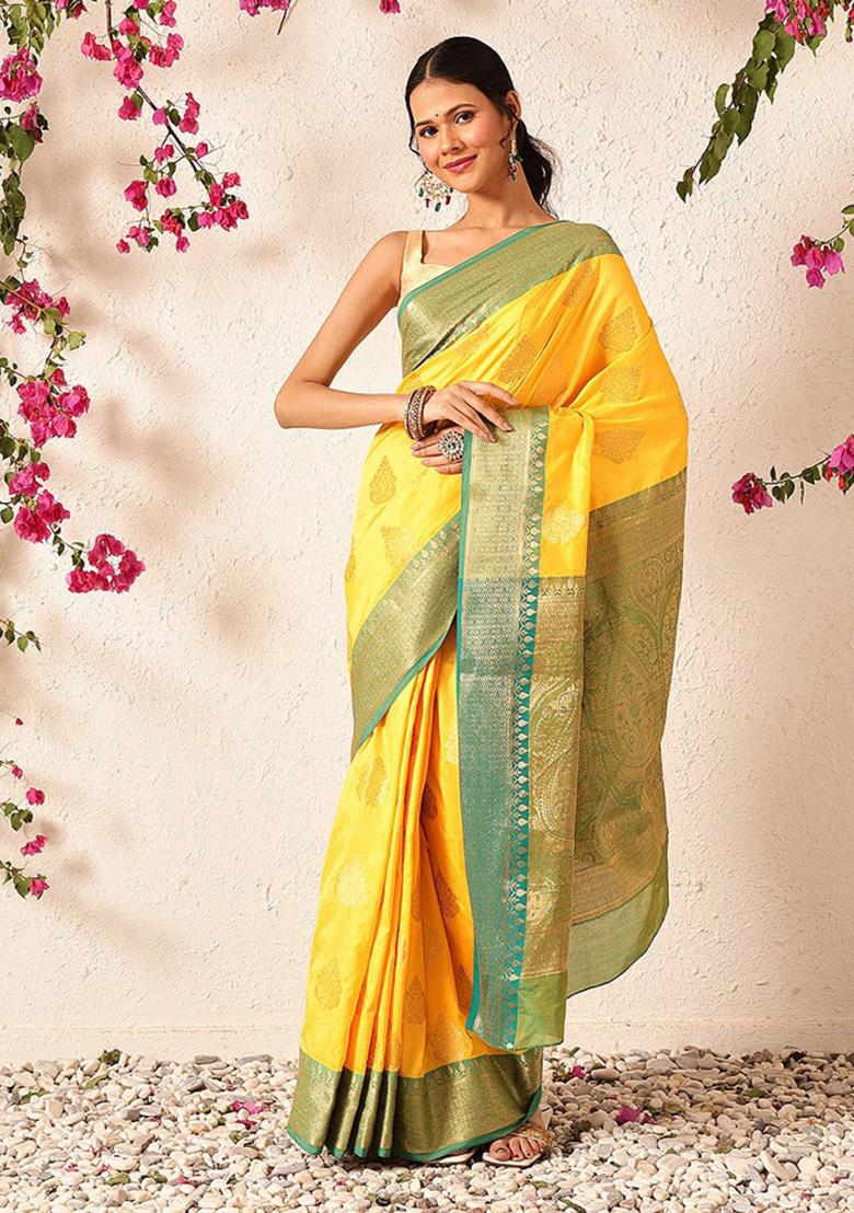 Yellow Woven Design Banarasi Silk Saree