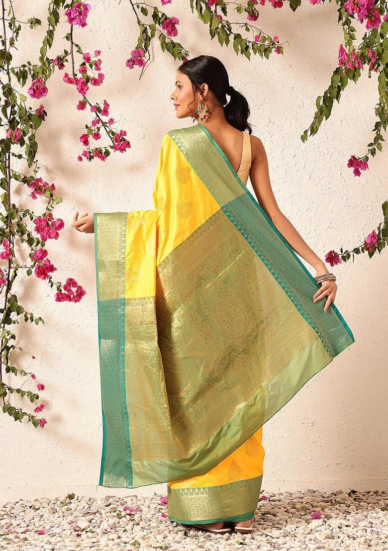 Yellow Woven Design Banarasi Silk Saree