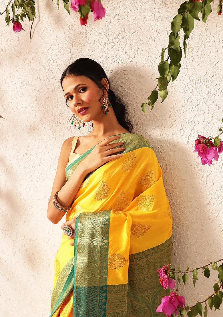 Yellow Woven Design Banarasi Silk Saree