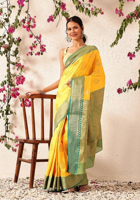 Yellow Woven Design Banarasi Silk Saree