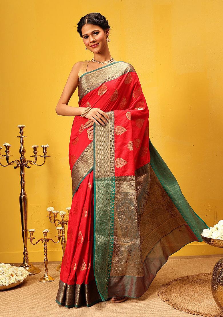 Red Woven Design Banarasi Silk Saree