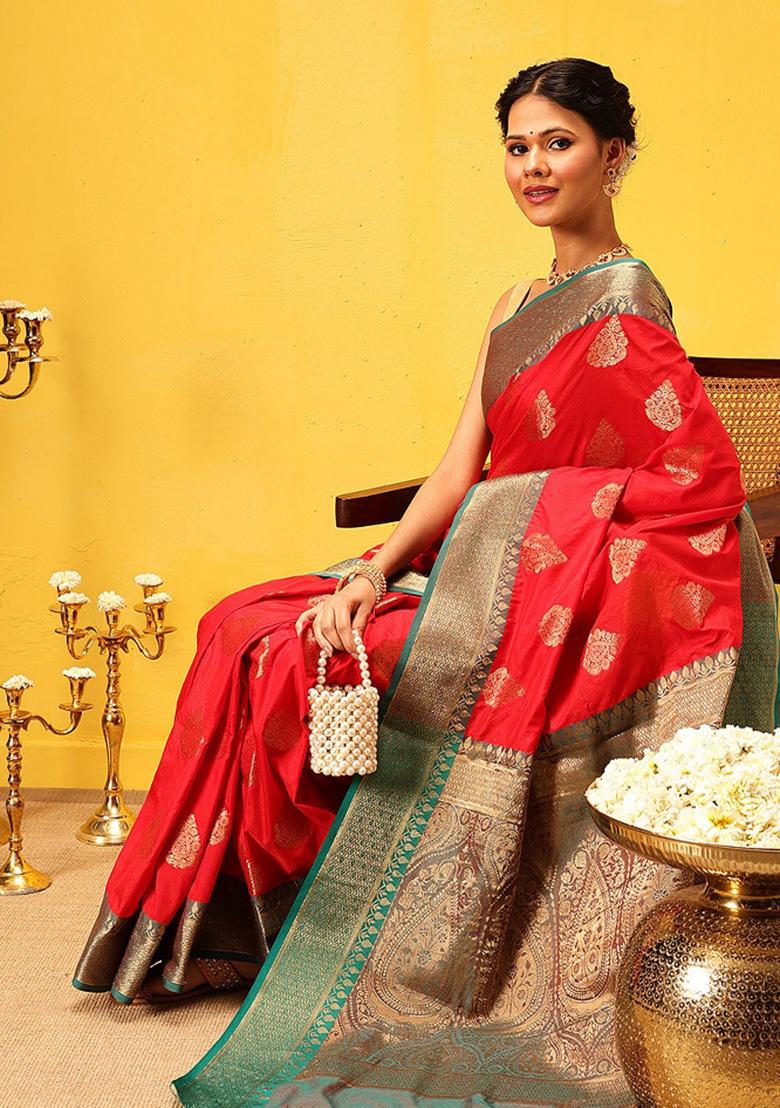 Red Woven Design Banarasi Silk Saree