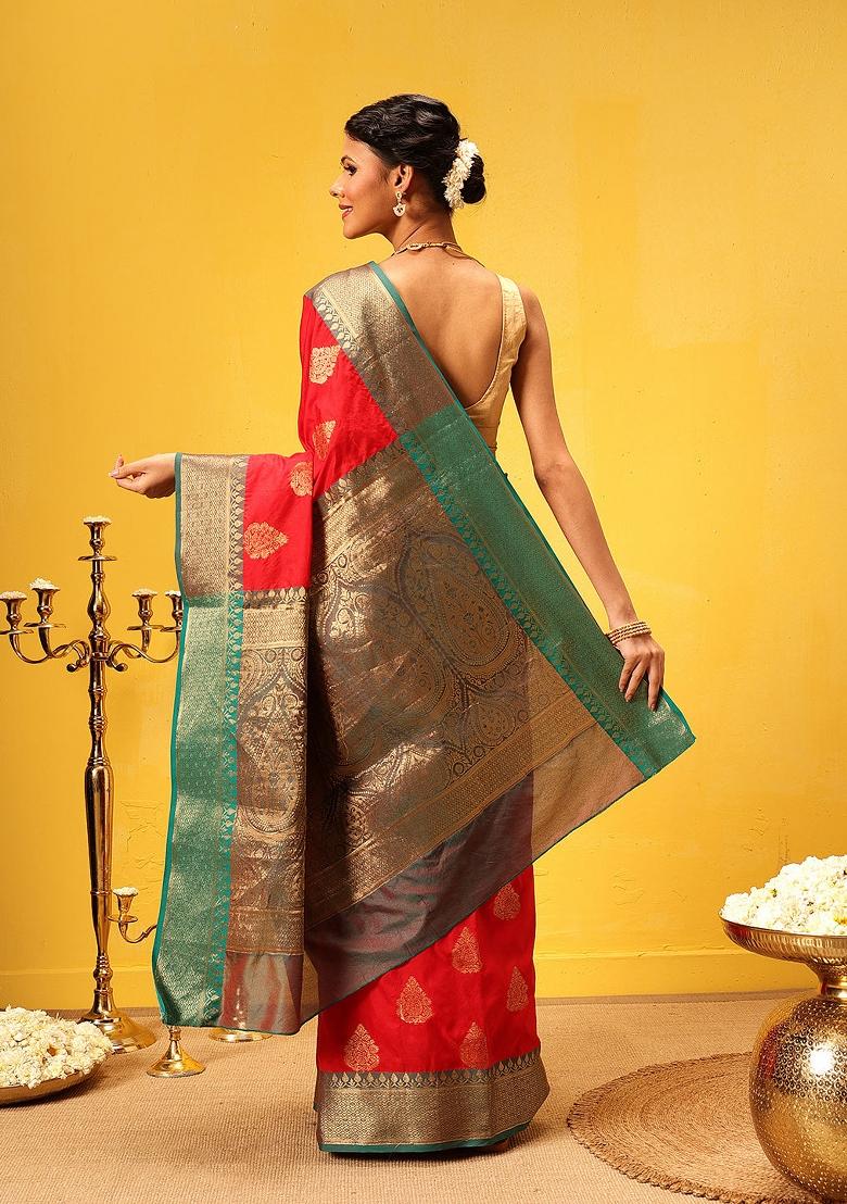 Red Woven Design Banarasi Silk Saree