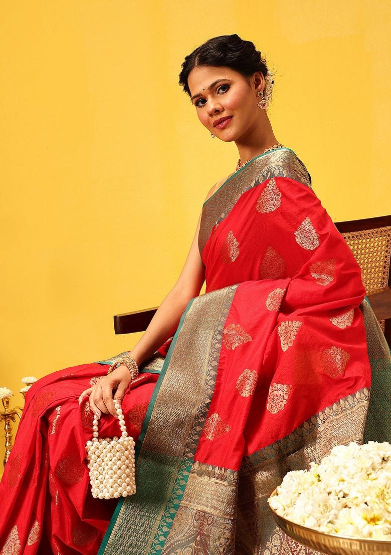 Red Woven Design Banarasi Silk Saree