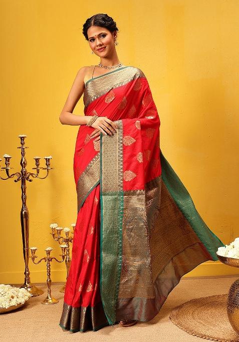 Red Woven Design Banarasi Silk Saree