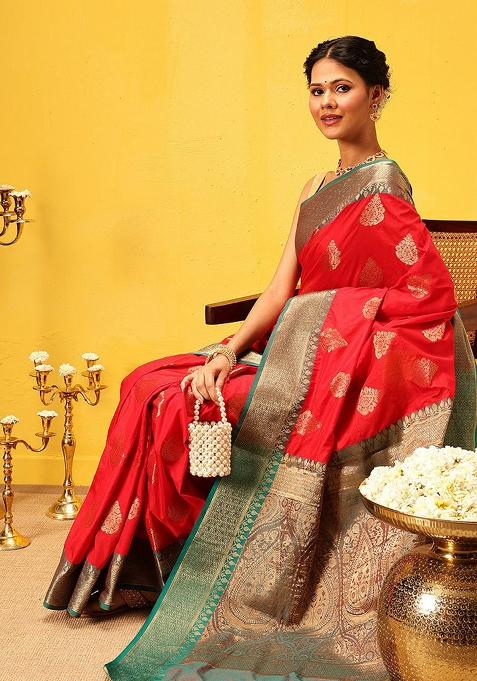Red Woven Design Banarasi Silk Saree