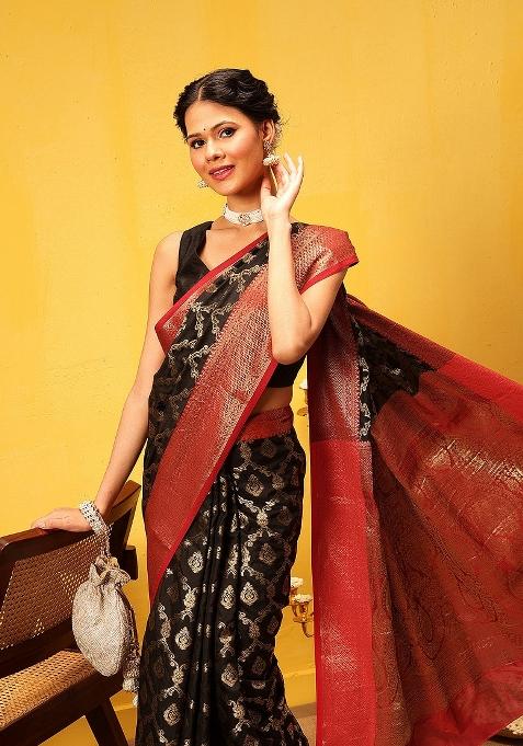Black Woven Design Banarasi Silk Saree