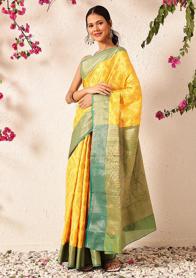 Yellow Woven Design Banarasi Silk Saree