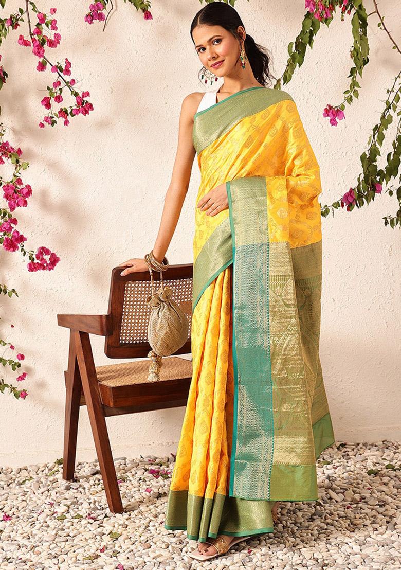 Yellow Woven Design Banarasi Silk Saree