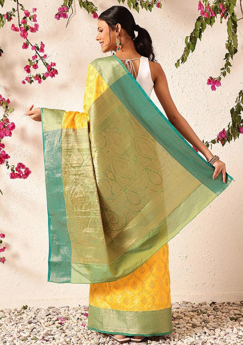 Yellow Woven Design Banarasi Silk Saree
