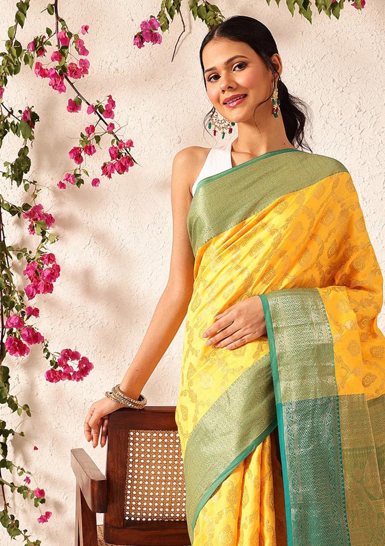 Yellow Woven Design Banarasi Silk Saree