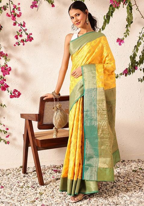 Yellow Woven Design Banarasi Silk Saree