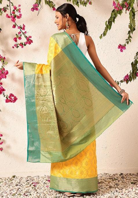 Yellow Woven Design Banarasi Silk Saree